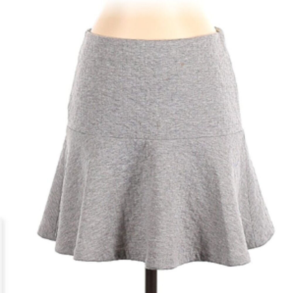 Ann Taylor LOFT Grey Fit & flare silhouette, solid, chevron/herringbone pattern,